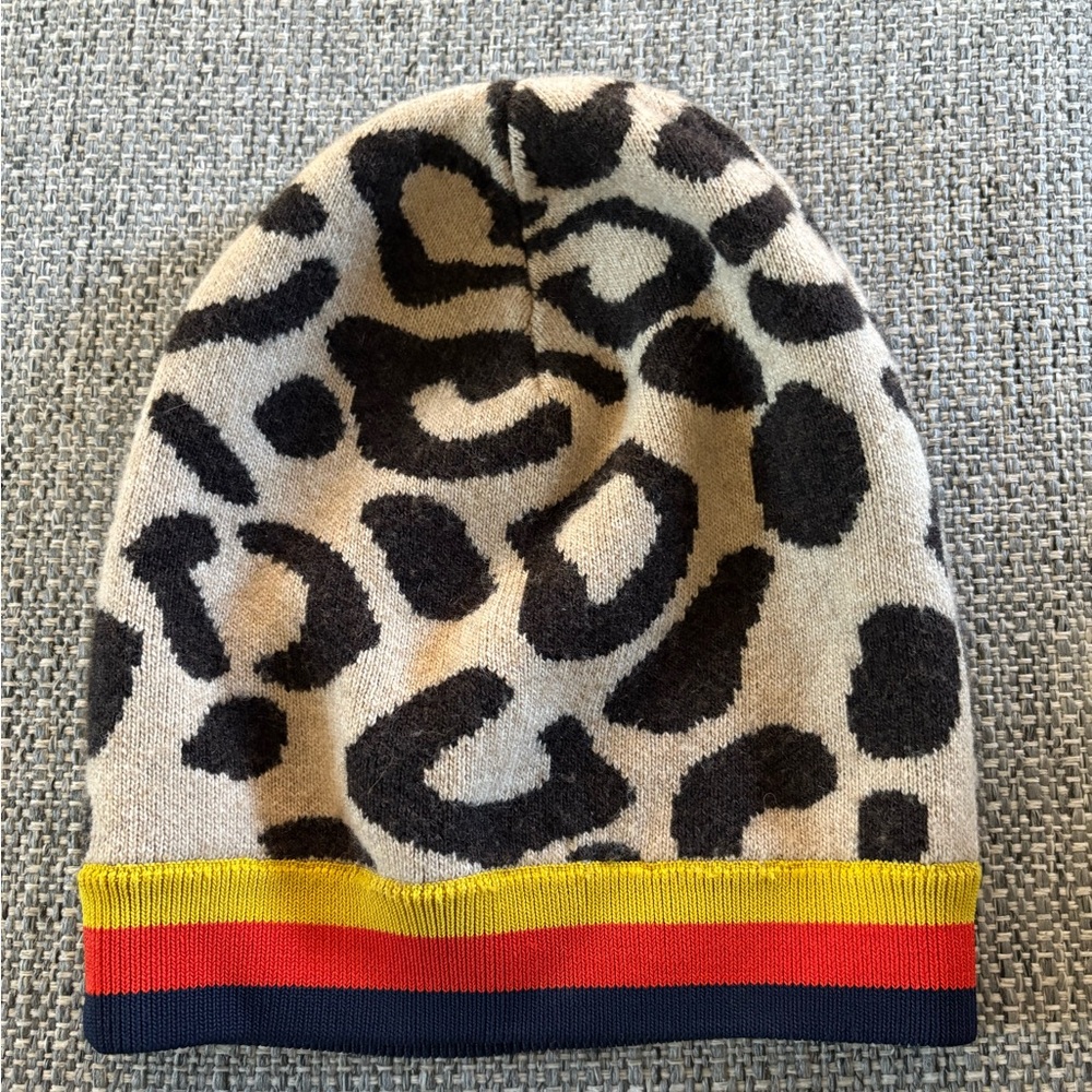 Kule Animal Leopard Print Wool Cashmere Blend Beanie